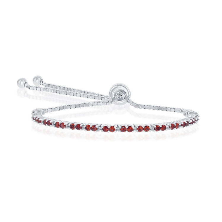 Sterling Silver 2MM Garnet CZ 'January Birthstone' Tennis Adjustable Bolo Bracelet