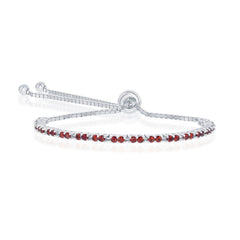 Sterling Silver 2MM Garnet CZ 'January Birthstone' Tennis Adjustable Bolo Bracelet