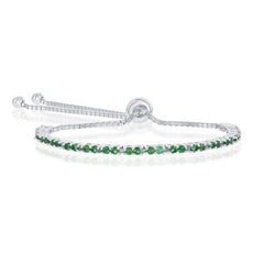 Sterling Silver 2MM Green CZ 'May Birthstone' Tennis Adjustable Bolo Bracelet