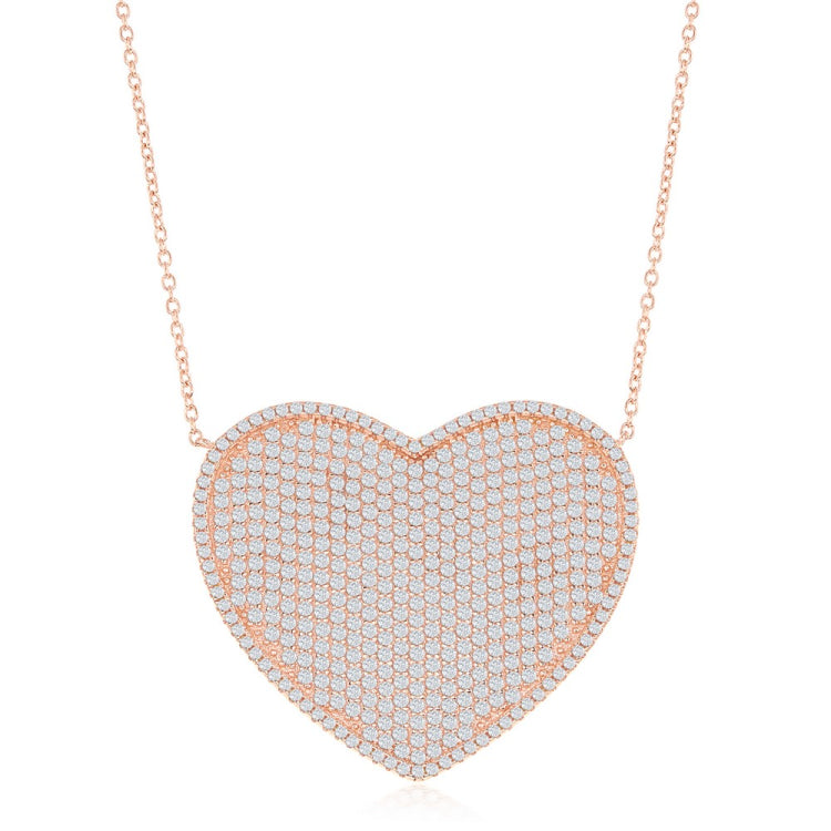 Sterling Silver Micro Pave Heart Necklace - Rose Gold Plated