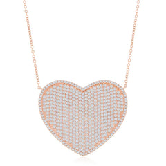 Sterling Silver Micro Pave Heart Necklace - Rose Gold Plated