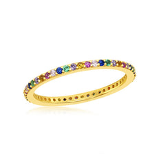Sterling Silver Gold Plated Rainbow CZ Thin Band Ring