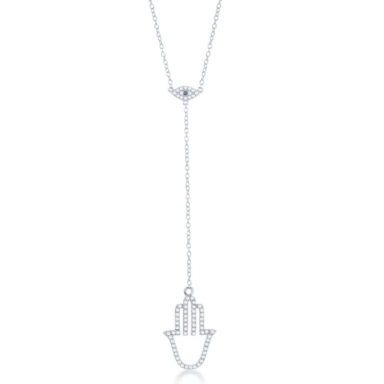 Sterling Silver Evil Eye with Hanging Hamsa Necklace