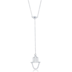 Sterling Silver Evil Eye with Hanging Hamsa Necklace