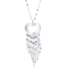 Sterling Silver Tasseled Open Heart Diamond Cut Necklace