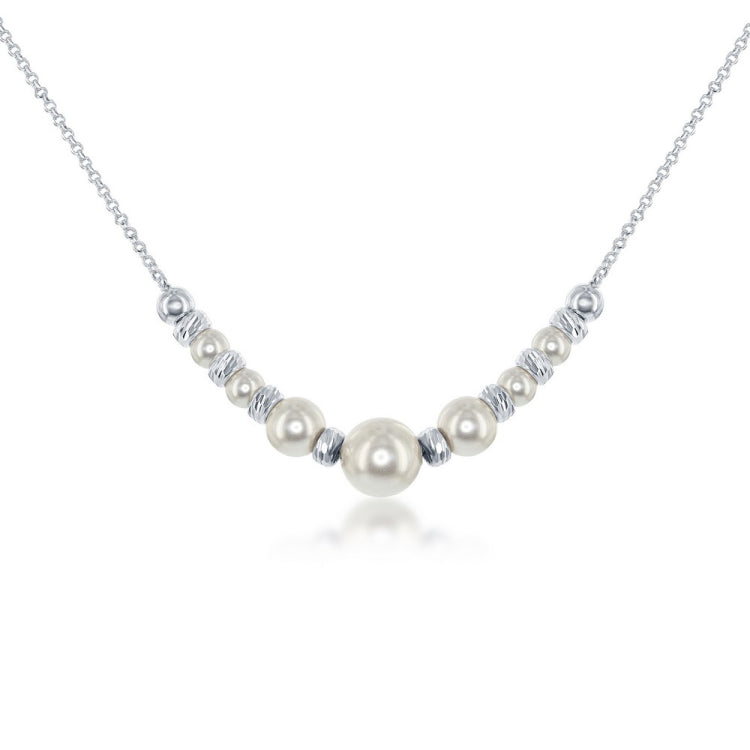 Sterling Silver Alternating Diamond Cut Beads & Swarovski Pearl Necklace