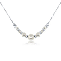 Sterling Silver Alternating Diamond Cut Beads & Swarovski Pearl Necklace