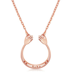 Sterling Silver 'XOXO' 'U' Hands Design Necklace - Rose Gold Plated