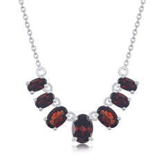 Sterling Silver Graduating Garnet Oval Necklace