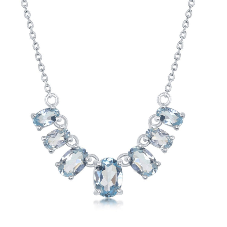Sterling Silver Graduating Blue Topaz Oval Necklace