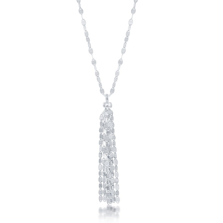 Sterling Silver Flat Mirror Necklace with Tassel