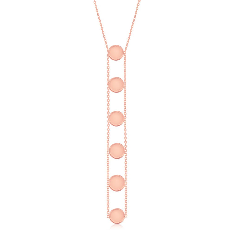 Sterling Silver Y-Style Station Shiny Disc Necklace - Rose Gold Plated