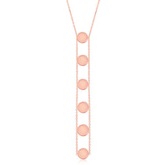 Sterling Silver Y-Style Station Shiny Disc Necklace - Rose Gold Plated