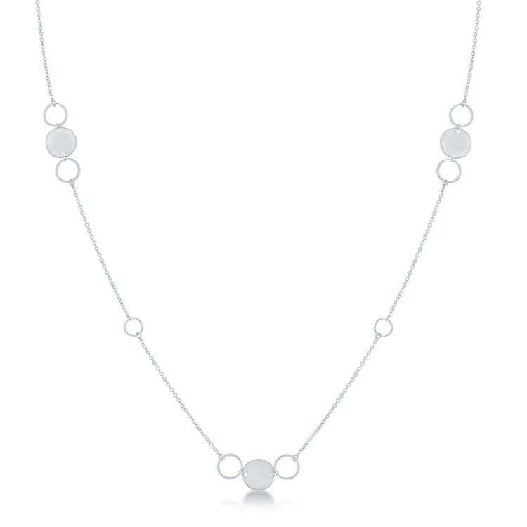 Sterling Silver Alternating Polished & Open Disc Necklace