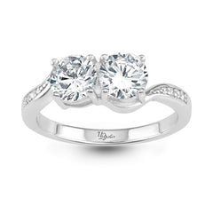 Sterling Silver "Us2gether" 6mm Round Two-Stone CZ with Half CZ Band Ring