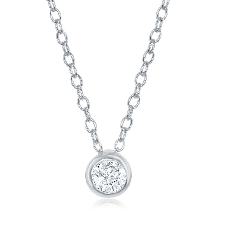 Sterling Silver Single Bezel-set Cubic Zirconia Necklace