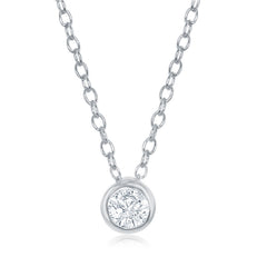 Sterling Silver Single Bezel-set Cubic Zirconia Necklace