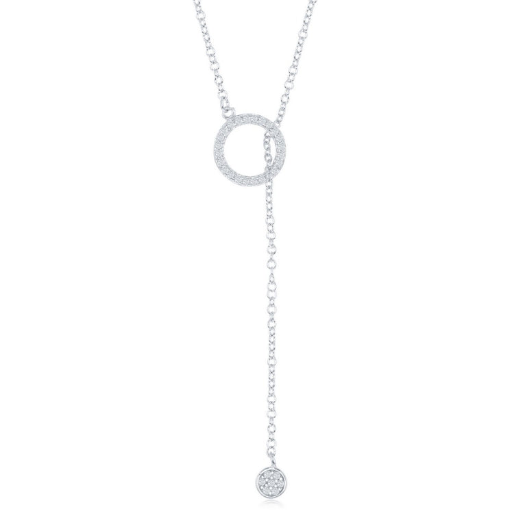 Sterling Silver Small Open CZ Ring with Dangling Chain and Small CZ Disc Necklace
