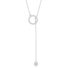 Sterling Silver Small Open CZ Ring with Dangling Chain and Small CZ Disc Necklace