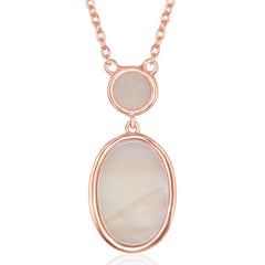Sterling Silver Rose Gold Plated Bezel-set Rose Quartz and Oval Pink Mother of Pearl Necklace