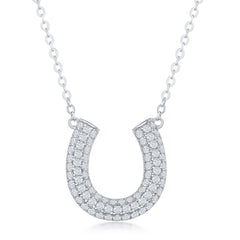 Sterling Silver Micro Pave Cubic Zirconia Horseshoe Necklace