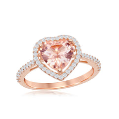 Sterling Silver Heart Morganite CZ with White CZ Border Ring