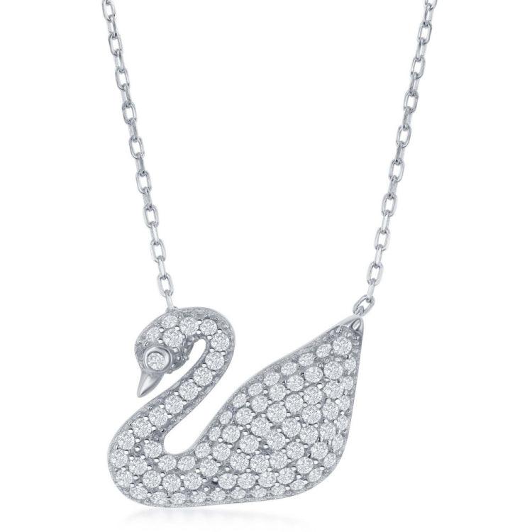 Sterling Silver Micro Pave Swan Necklace