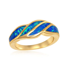 Sterling Silver GP Blue Inlay Opal Wave Design Ring