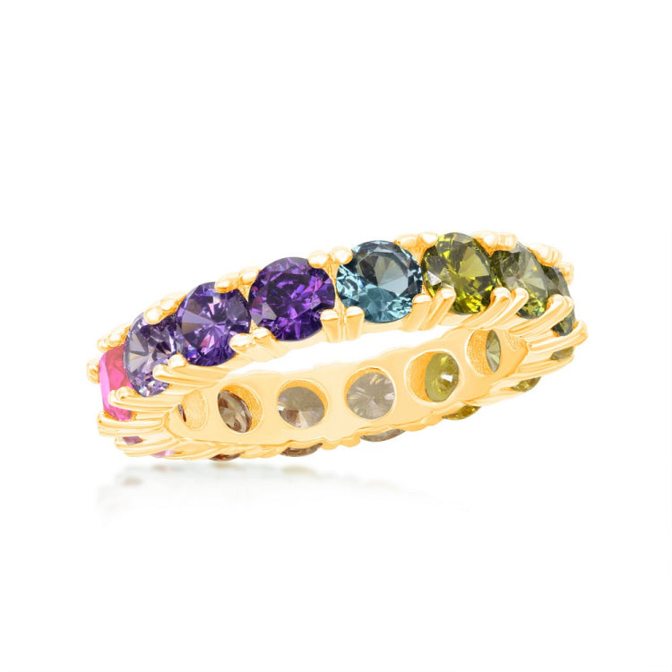 Sterling Silver Gold Plated Rainbow CZ Eternity Band Ring