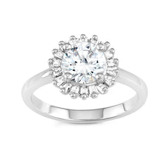 Sterling Silver Round CZ with Baguette Border Ring