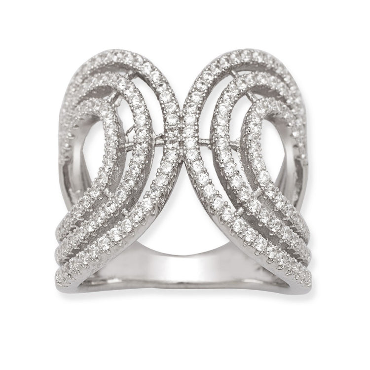 Sterling Silver Large Double Open CZ Circles Ring