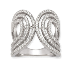 Sterling Silver Large Double Open CZ Circles Ring