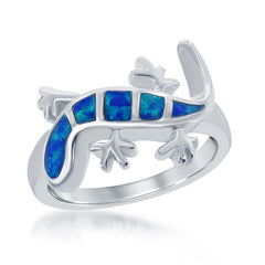Sterling Silver Blue Inlay Opal Newt Ring