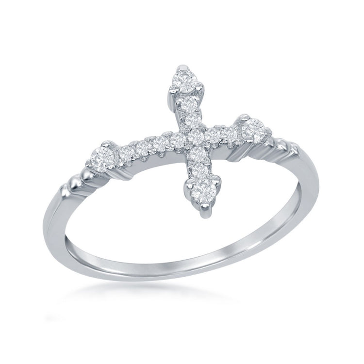 Sterling Silver CZ Micro Pave Cross Ring