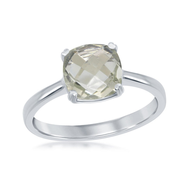 Sterling Silver Square Green Amethyst Ring
