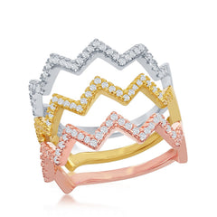 Sterling Silver GP and Rose GP CZ Wavy Triple Band Ring