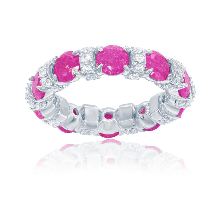 Sterling Silver Clear CZ and Lt. Pink Ice Eternity Ring