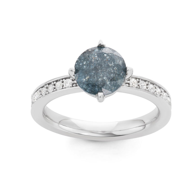 Sterling Silver Dark Gray Ice Center with CZ Ring