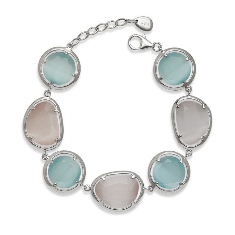 Sterling Silver Blue and Pink Cat’s Eye Bracelet