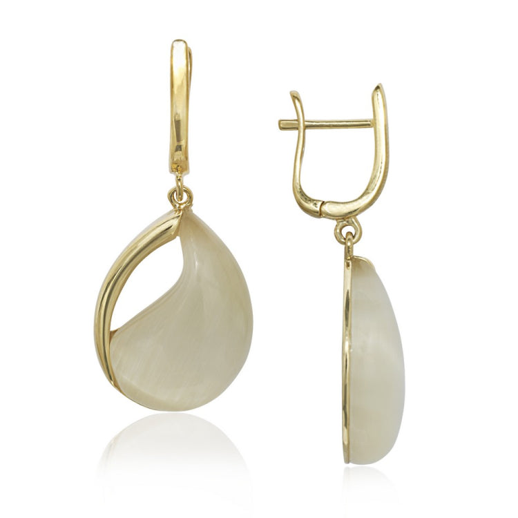 Sterling Silver Gold-Plated Nude Yellow Cat’s Eye Teardrop Earrings