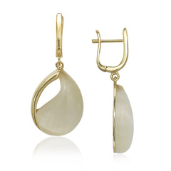 Sterling Silver Gold-Plated Nude Yellow Cat’s Eye Teardrop Earrings