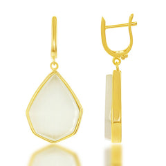 Sterling Silver Gold-Plated Nude Yellow Cat’s Eye Teardrop Earrings