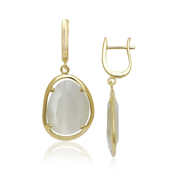 Sterling Silver Gold-Plated Nude Yellow Cat’s Eye Earrings
