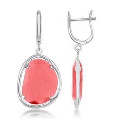 Sterling Silver Watermelon Red Cat’s Eye Earrings