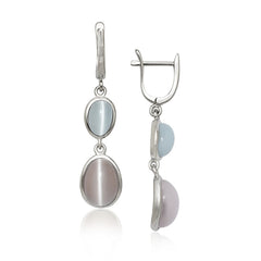 Sterling Silver Blue and Pink Oval Cat’s Eye Earrings
