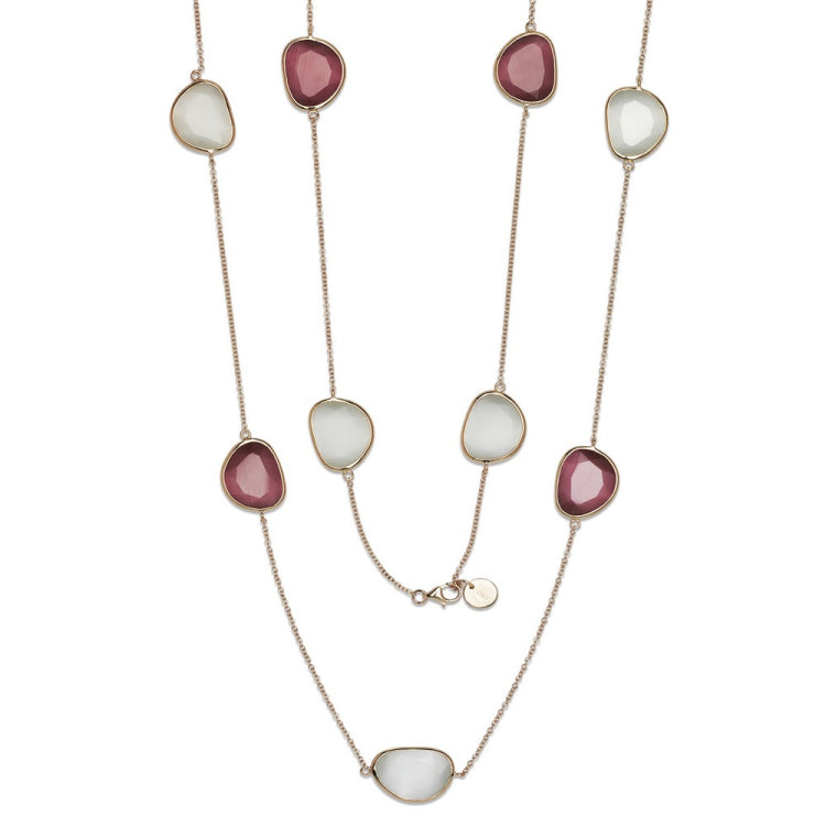 Sterling Silver Rose-Plated Rose and White Cat's Eye Necklace