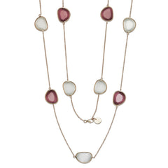 Sterling Silver Rose-Plated Rose and White Cat's Eye Necklace