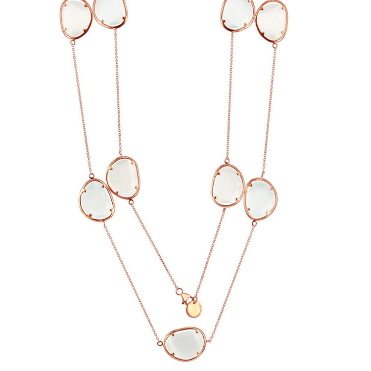 Sterling Silver Rose-Plated White and Lt Tiffany Cat's Eye Necklace