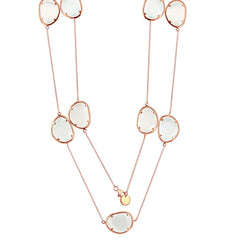 Sterling Silver Rose-Plated White and Lt Tiffany Cat's Eye Necklace