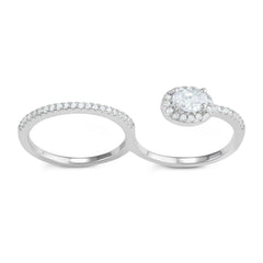 Sterling Silver CZ Band and Open Engagment Double Finger Ring